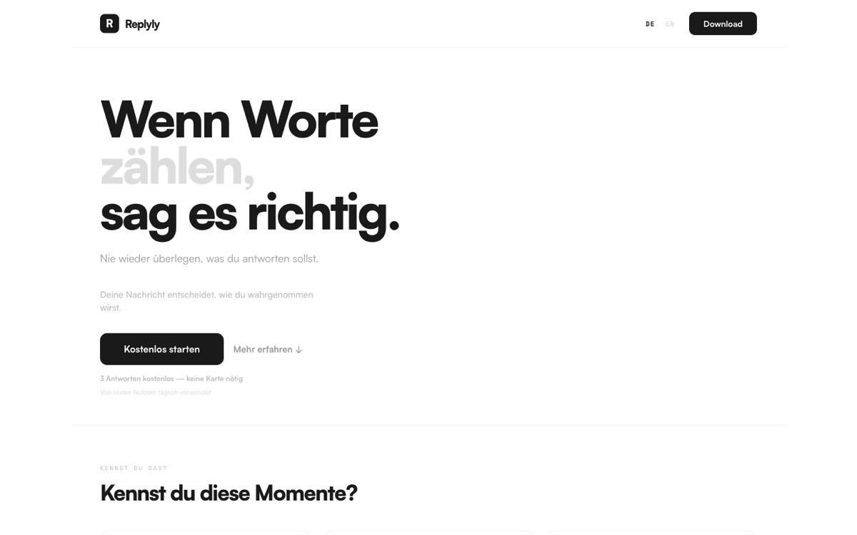 Startseite von replyly.online