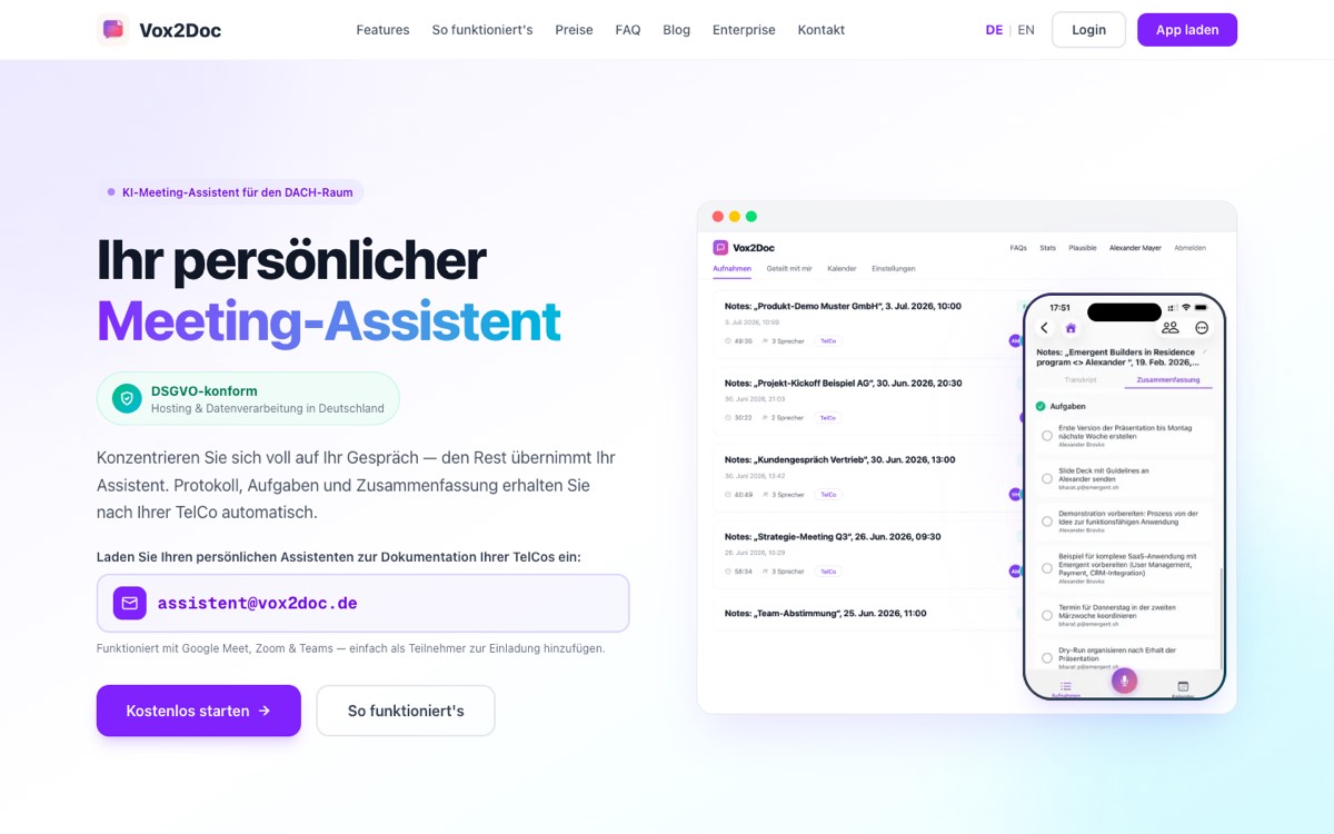 Startseite von vox2doc.de